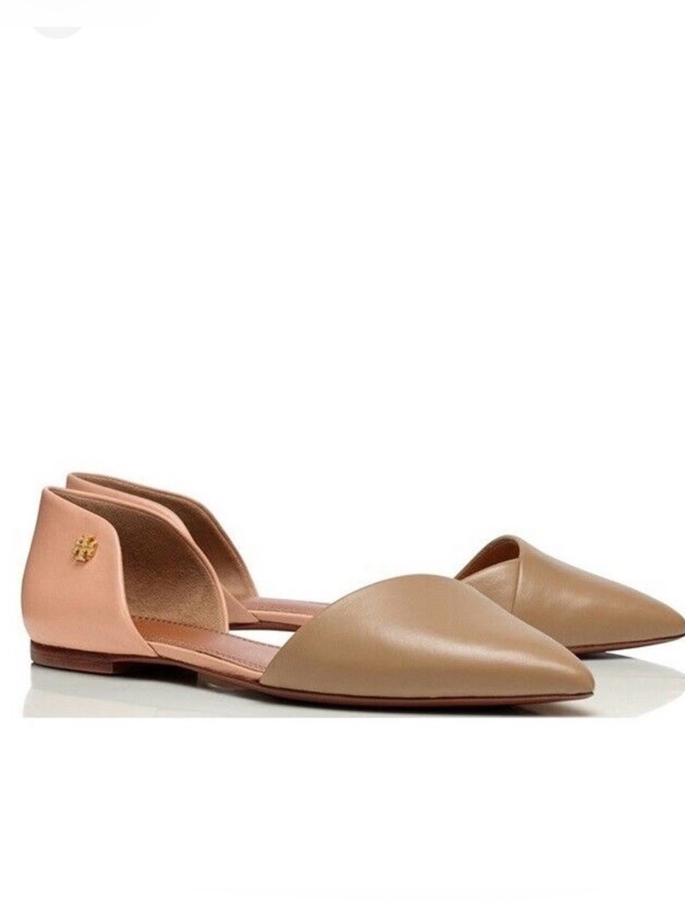 Tory Burch Nude/Tan Pointed D'Orsay Leather Flats